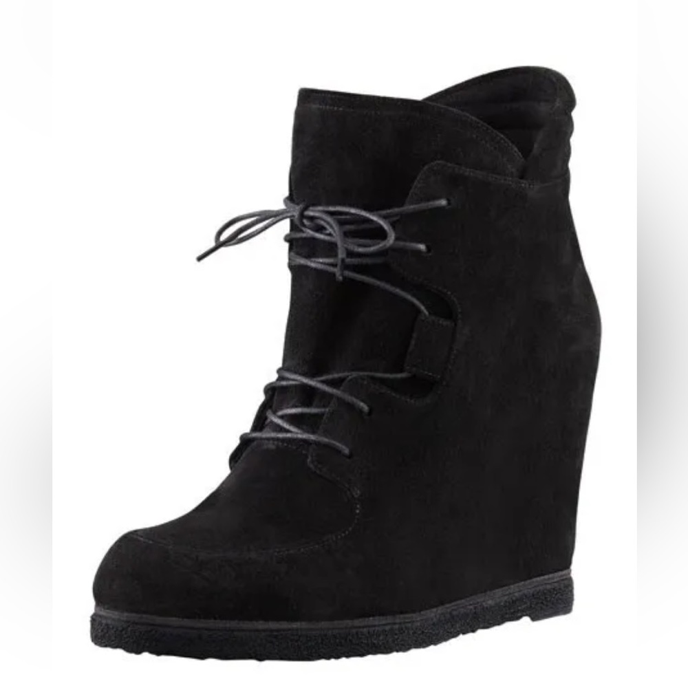 Stuart‎ Weitzman
Kidstuff Suede Lace-Up Wedge Bootie, Black 10M
